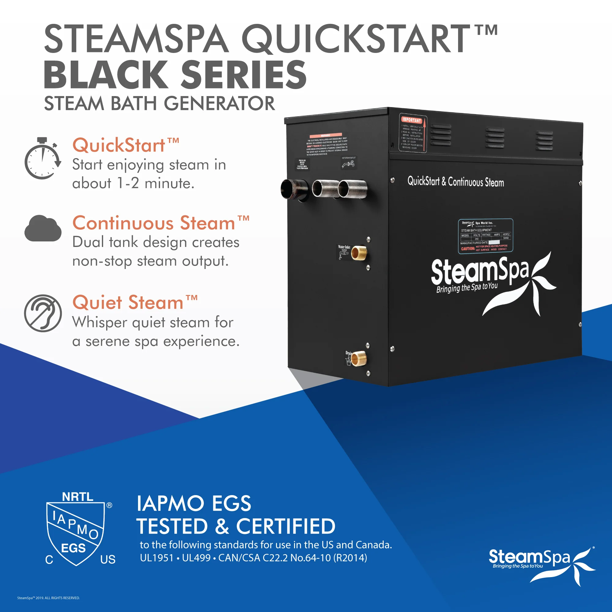 Black Series Steam Bath Generator Package with Advanced Touchscreen, Bluetooth Audio & Dual Aroma Pump - Image 8