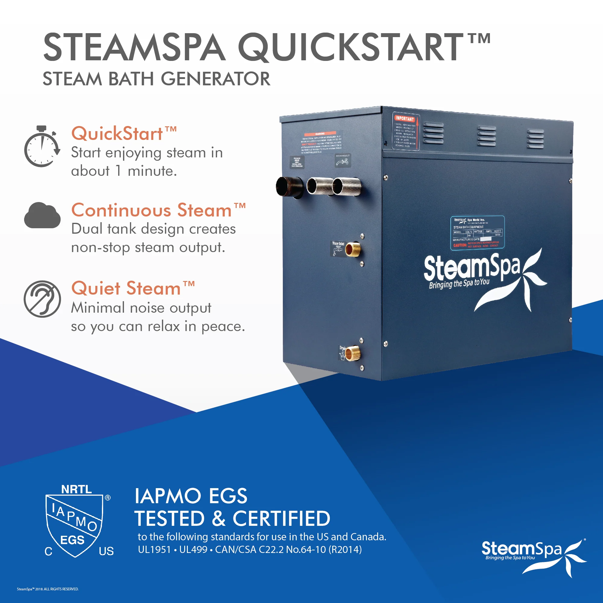 Oasis Series Steam Bath Generator with Continuous Steam, Quick Start, and Auto Drain Technology - Image 4