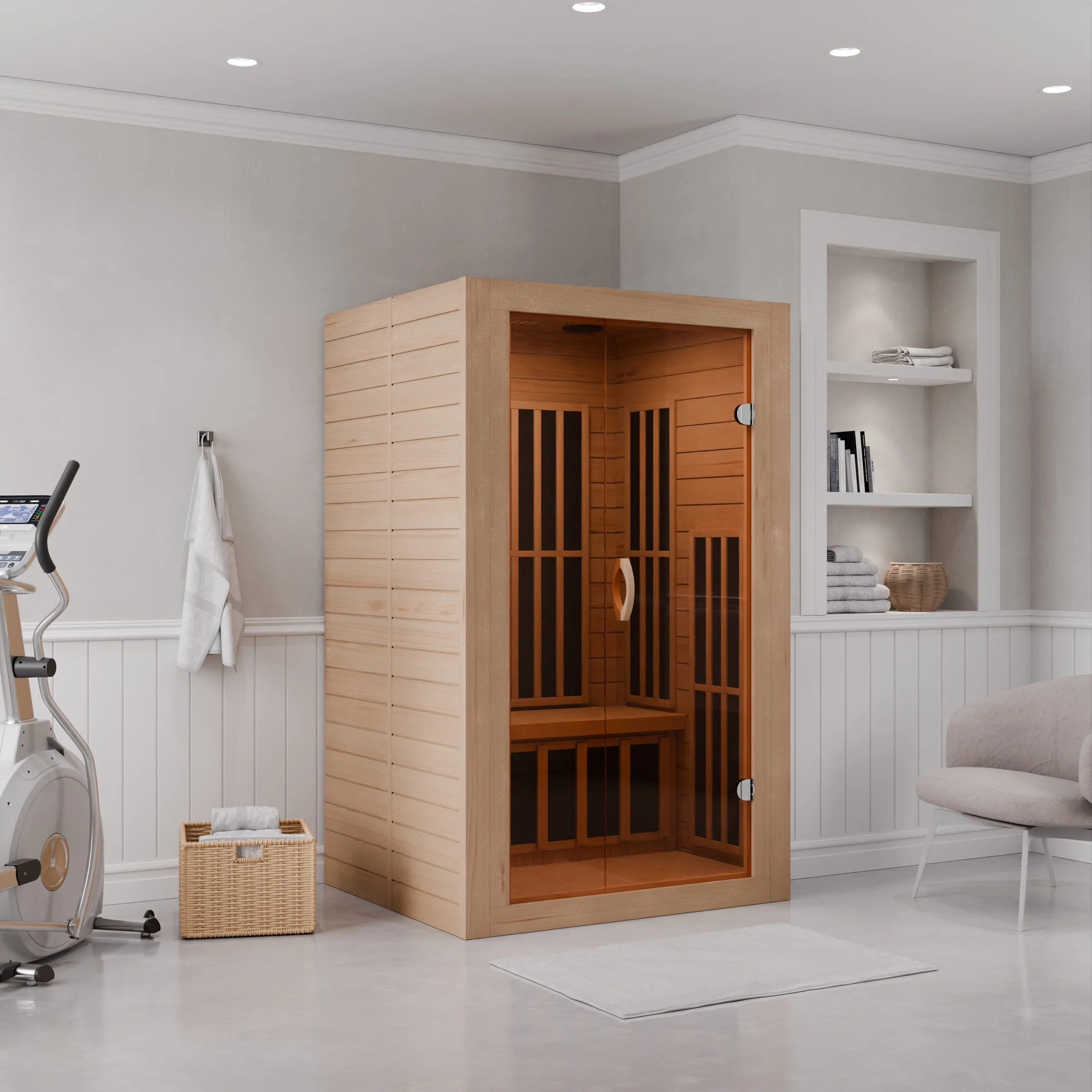 Viti 2- Person Indoor Hemlock Wooden Carbon FAR Infrared Home Sauna Room with LED Touch Control Panel and Heater - Image 4