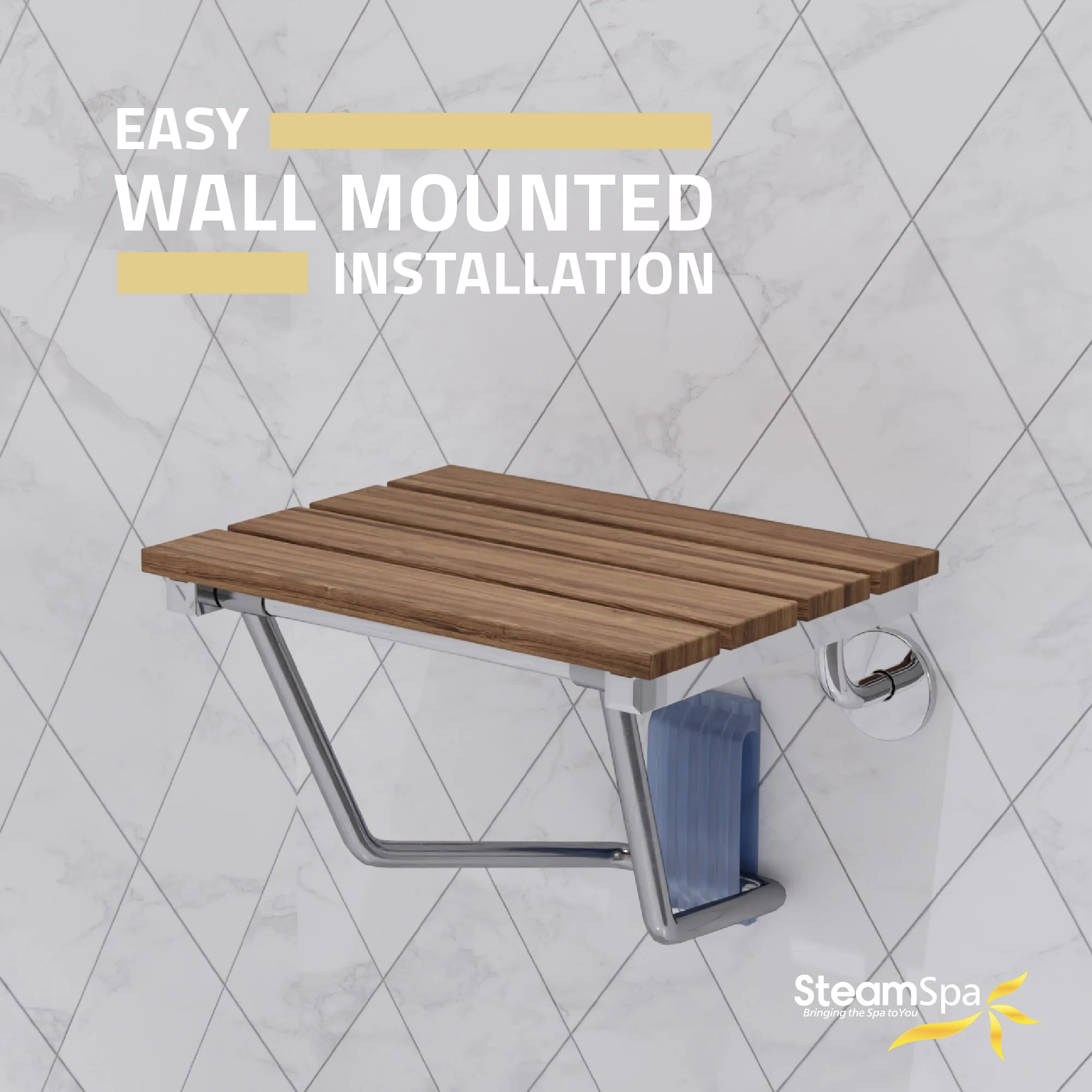 Fit 15 in. Teak Wall Mounted Folding Shower Seat - Image 7